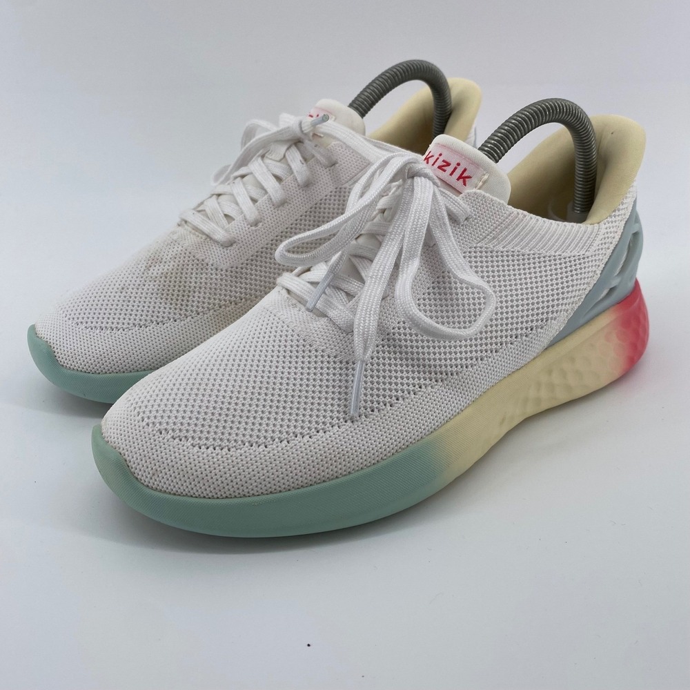 Kizik Athens Sneakers Womens 8.5 White Rainbow Gradient Hands-Free Knit Shoes